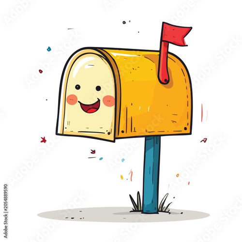 Cute cartoon mailbox character with a happy smiling face.