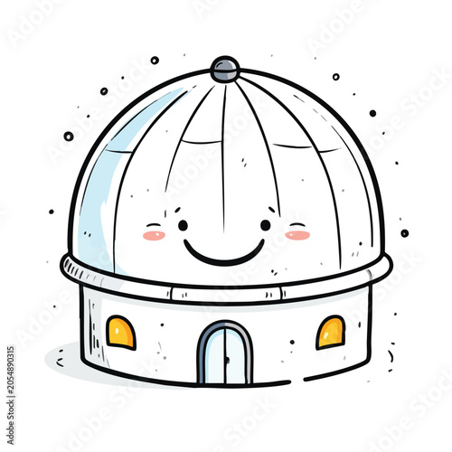 Cute Cartoon Observatory Building Character Illustration.