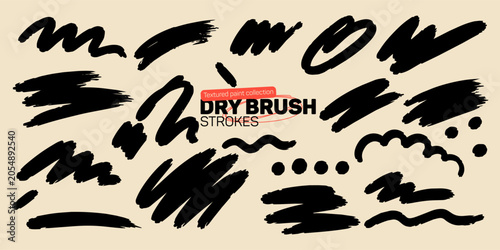 Set of Dry Brush Strokes Featuring Hand Painted Marks, Brush Swashes and Creative Ink Elements
