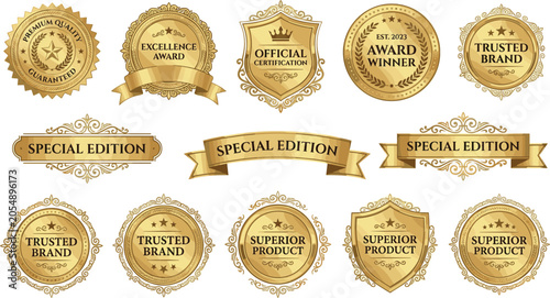 Foto Premium golden badge vector collection featuring luxury award labels special edi