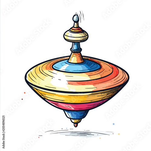 Colorful hand drawn spinning top toy illustration.