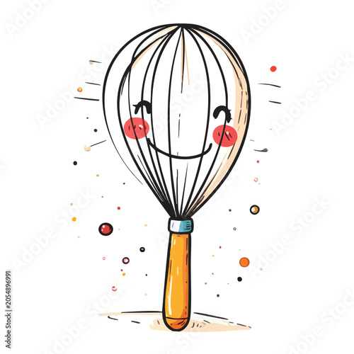 Cute cartoon whisk with a happy smiling face.