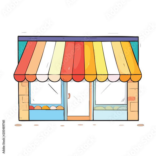 Colorful Hand Drawn Small Shop Front Illustration.