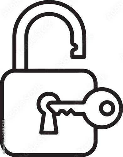 Open padlock with key icon vector