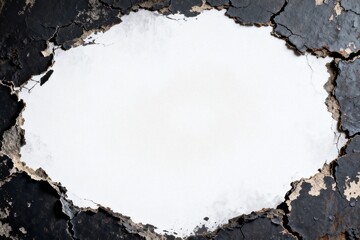 Peeling black paint revealing white base layer