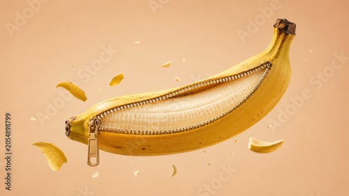 Open zipper with banana