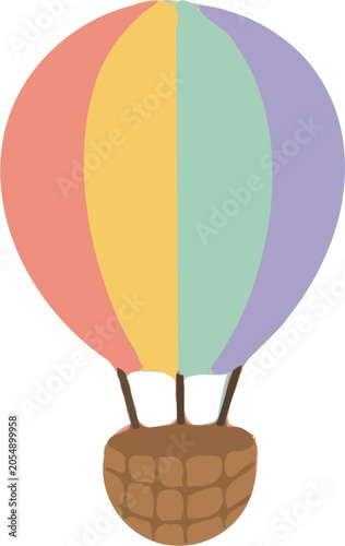 colorful hot  air balloon cartoon illustration, cute hand digital illustration vector clipart