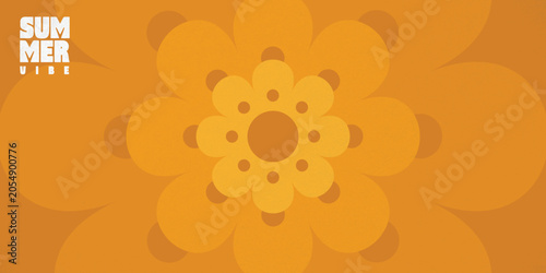 Psychedelic Floral Pattern with Summer Vibes Text in a Warm Orange Tone Vector Illustration