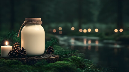 festive Christmas advertisement featuring bottled dairy products. There is only one giant milk bottle