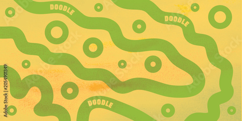 Green wavy lines and circles with text on yellow textured background vector illustration