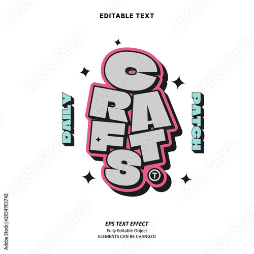 Editable Text Effect Vector of Pink White pop art craft patch star Groovy playful sticker logo for Printing, garment, merchandise, craft, small business, Creative industry