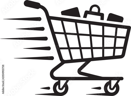 Shopping cart moving with speed lines