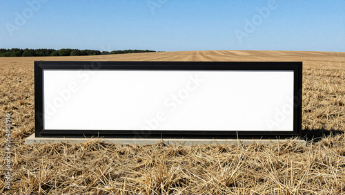 Horizontal Empty Billboard Standing in a Dry Summer Meadow