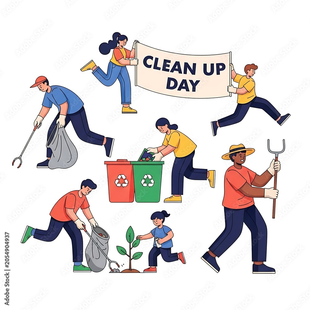Fototapeta premium Diverse group of volunteers participating in community clean up event.