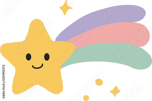 colorful rainbow and cute star vector illustration, hand drawn cartoon design for children