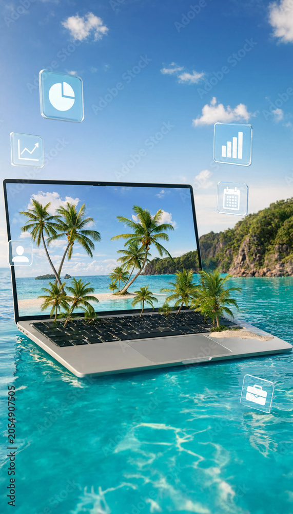 Fototapeta premium Digital Paradise: Work-Life Balance in a Tropical Escape