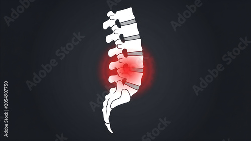 Lumbar spine lower back pain x-ray illustration showing disc herniation