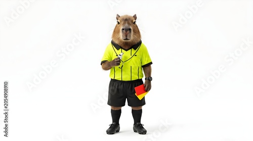 capybara referee starting a soccer match kickoff moment