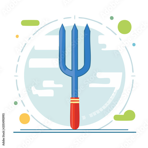 Flat design illustration of a blue and red pitchfork