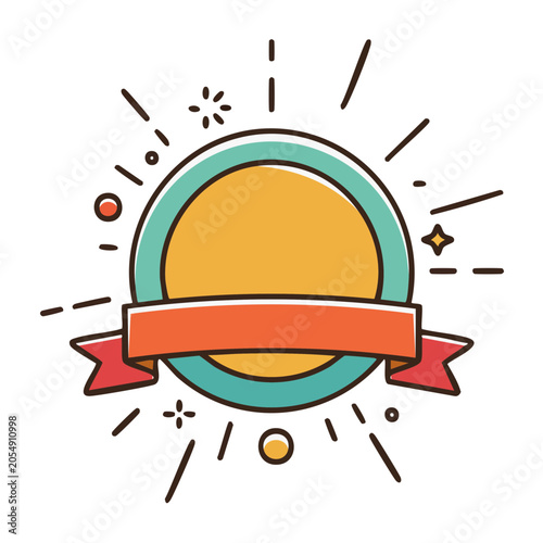 Flat design badge with ribbon
