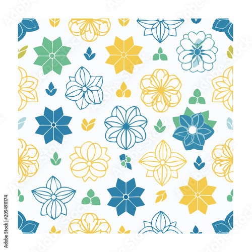Seamless Floral Pattern in Line Art