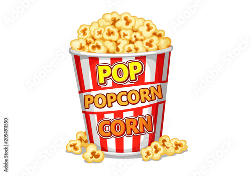 Delicious Crunchy Popcorn Snack in Striped Paper Bucket Vector Illustration for Cinema Entertainment and Movie Night Party Theme 29