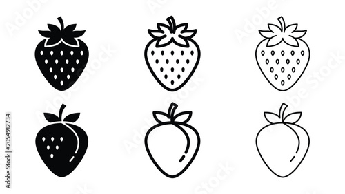 Obraz na plátne Strawberry icon silhouette vector, bold outline and line art design