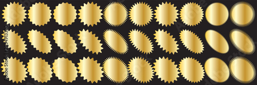 Fotografía A set of vibrant yellow starburst shapes and award badges on a black background, ideal for use in graphic design, decoration, and digital projects