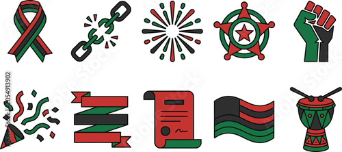 Quadro em tela African American heritage icons in red green black during celebration with celeb