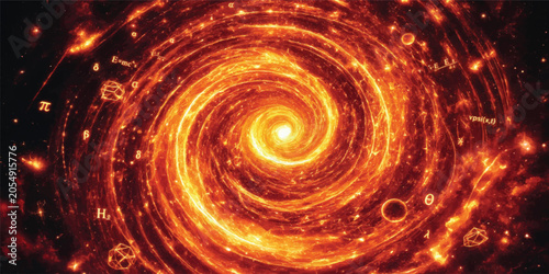 Cuadro en lienzo Colorful fractal spiral vortex with swirling light, fire, and glowing circles in