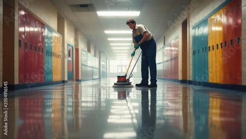 School hallway cleaning