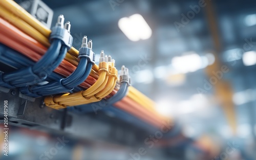 Colorful industrial cables in modern management system setup