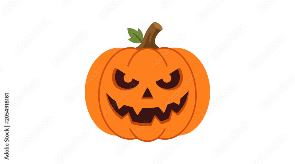 Obraz premium Spooky Halloween Jack-o'-lantern, Carved Pumpkin with Scary Face, Autumn Holiday Icon