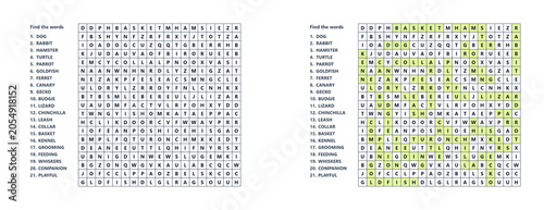 Medium pet word search puzzle vector