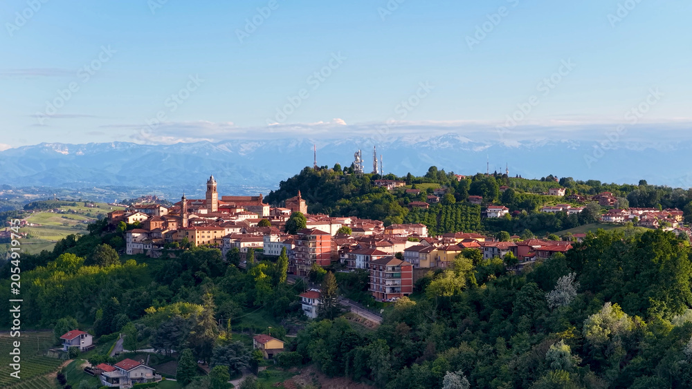Obraz premium Panoramic View of La Morra Village in Piedmont Wine Country Italy