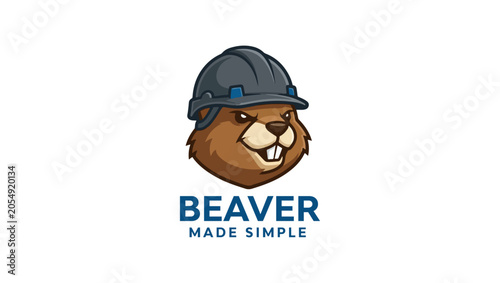Minimal beaver mascot, simple geometric style, helmet, clean modern vector logo, cartoon, vector, illustration, icon, person, glasses, design, character, people, hat, business, concept