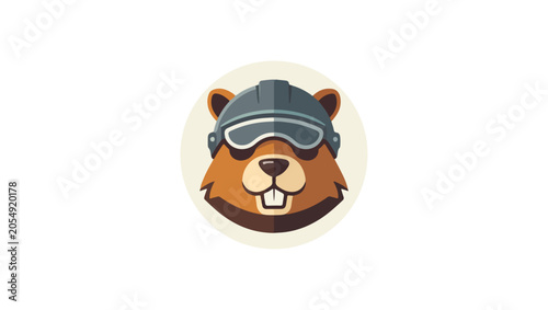Minimal beaver mascot, simple geometric style, helmet, clean modern vector logo, cartoon, vector, illustration, icon, person, glasses, design, character, people, hat, business, concept
