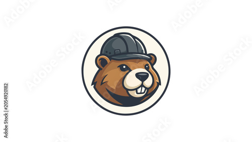 Minimal beaver mascot, simple geometric style, helmet, clean modern vector logo, cartoon, vector, illustration, icon, person, glasses, design, character, people, hat, business, concept