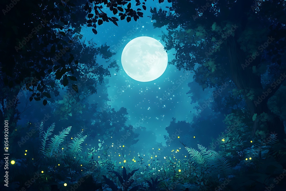 Fototapeta premium Enchanted forest under the full moon