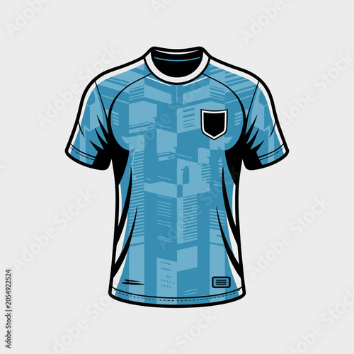 A blue soccer jersey illustration with a geometric pattern