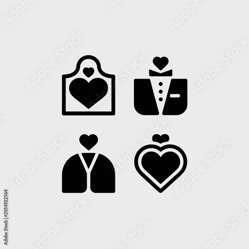 A set of simple black wedding icons on a light background