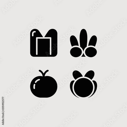 A set of simple black icons representing various food items