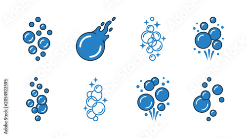 A collection of blue soap bubble icons on white background