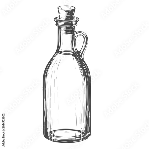 A bottle of olive oil, a hand-drawn sketch. Vector illustration. Jug of water or juice, isolated on a white background