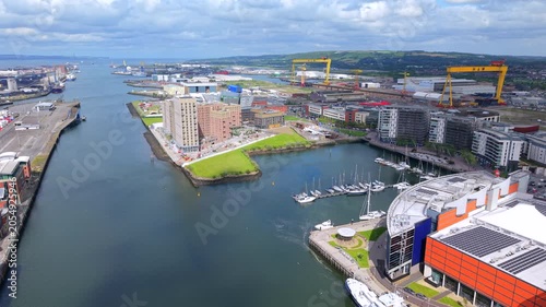 Aerial view of Belfast Harbour Marina and the River Lagan in Northern Ireland