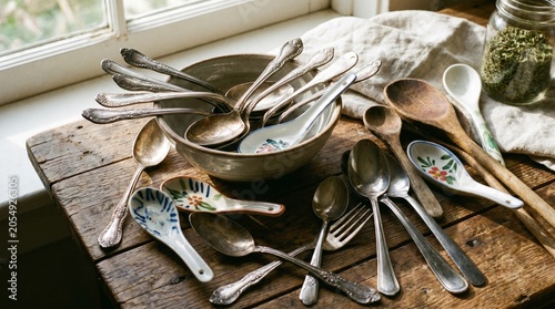 cutlery on a wooden table