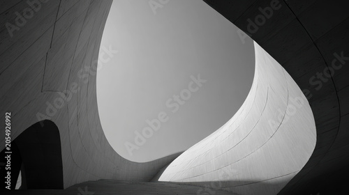 Abstract Minimalist Architecture with Curved Concrete Forms and Dramatic Shadows