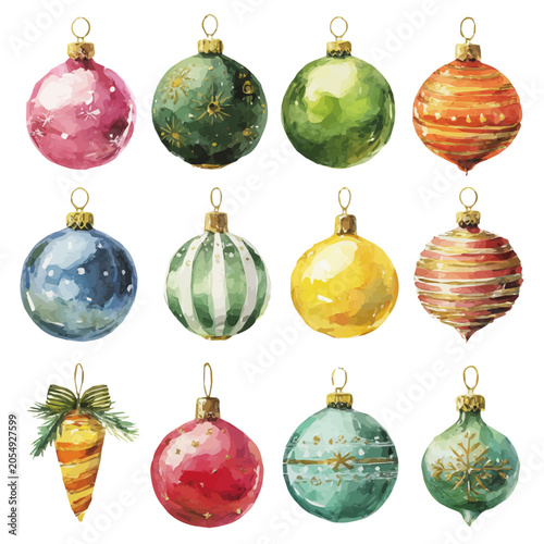 Valokuva Christmas Ornaments watercolor artwork, high-quality professional vector illustration isolated on a white background