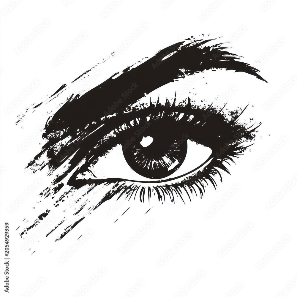Obraz premium Eye shape brush stroke drawing black white.