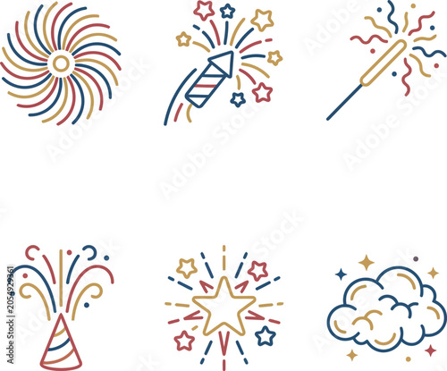 Vibrant fireworks explode in evening sky with colorful sparks and stars